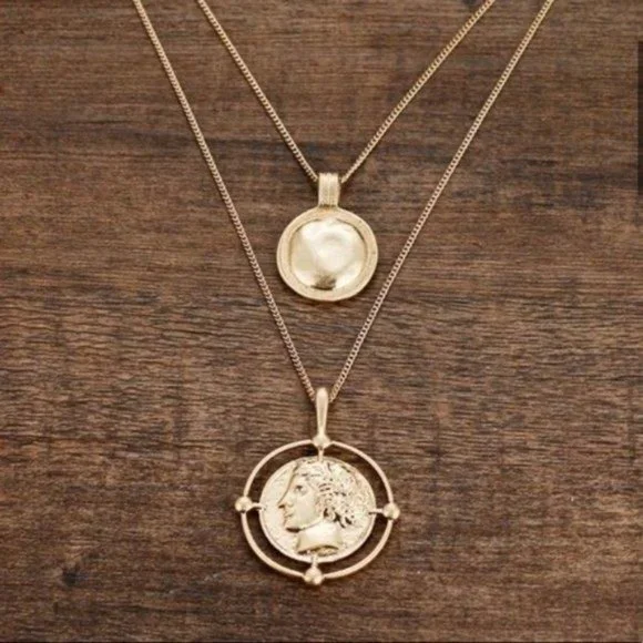 NEW Gold Vintage Coin Double Layer Necklace